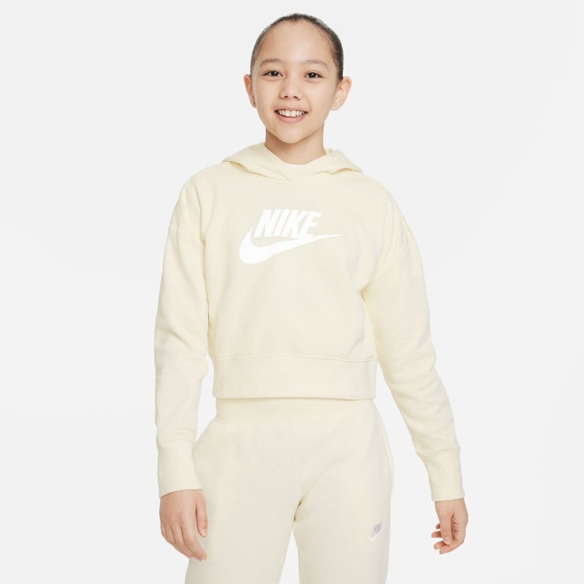 NIKE JUNIOR SPORTSWEAR CLUB FRENCH TERRY CREAM CROPPED HOODIE