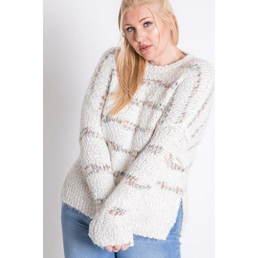 Off white plus size sweater with stripe detail