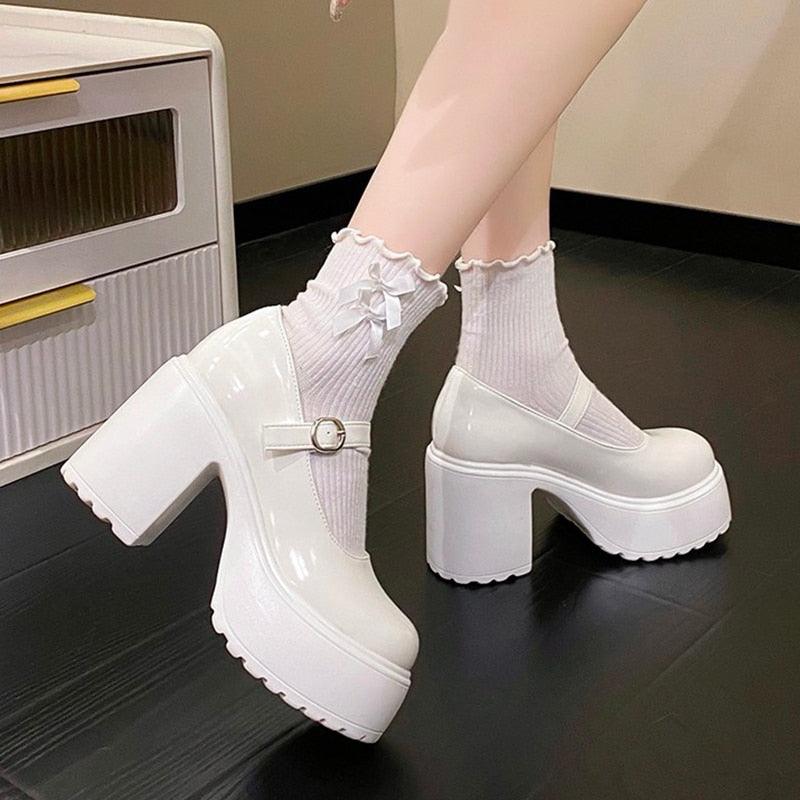 Platform Pumps for Women Super High Heels Buckle Strap