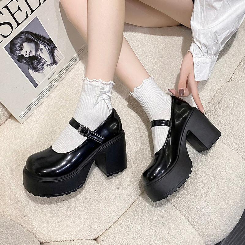 Platform Pumps for Women Super High Heels Buckle Strap