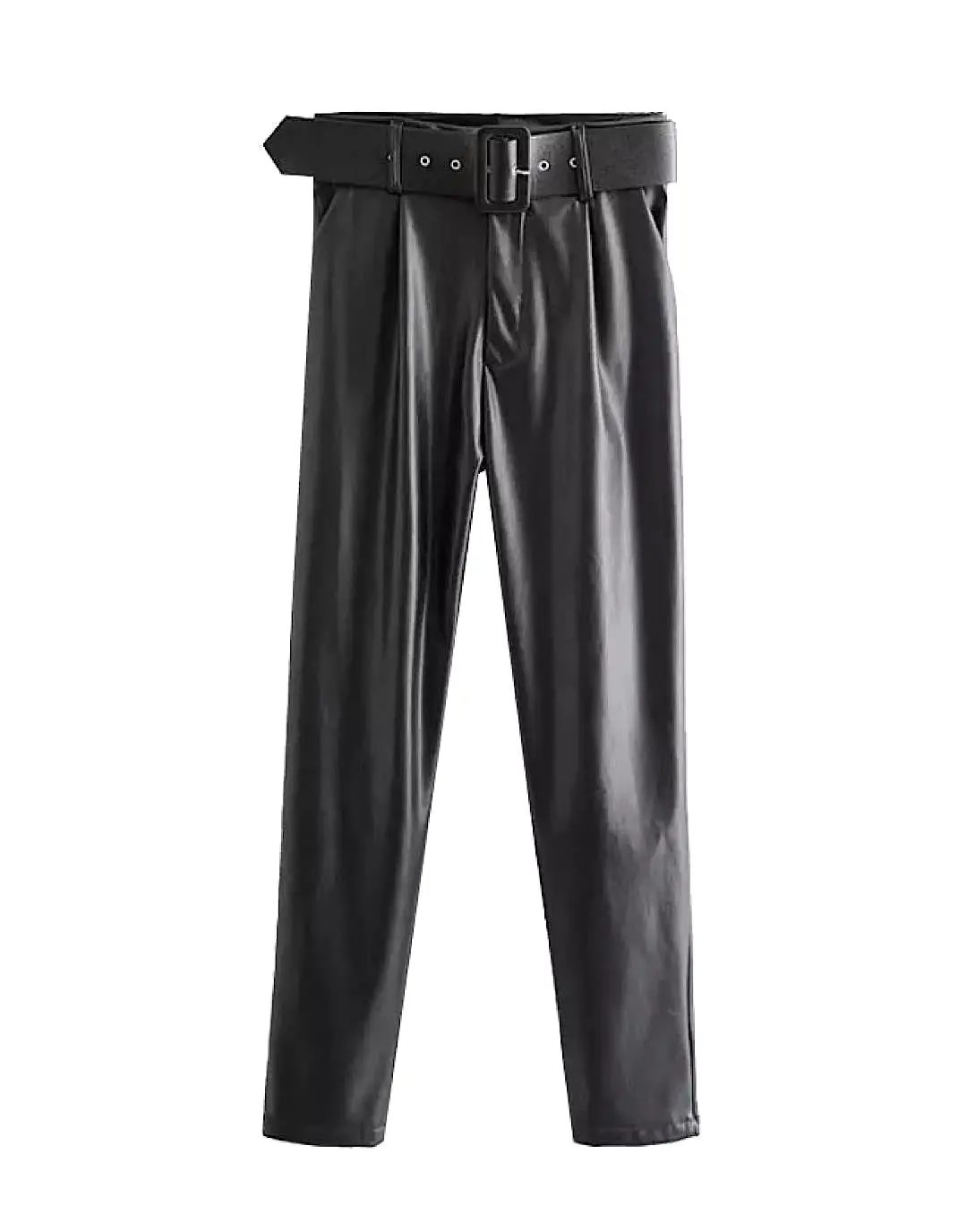 PU Leather Belted High Waisted Pants