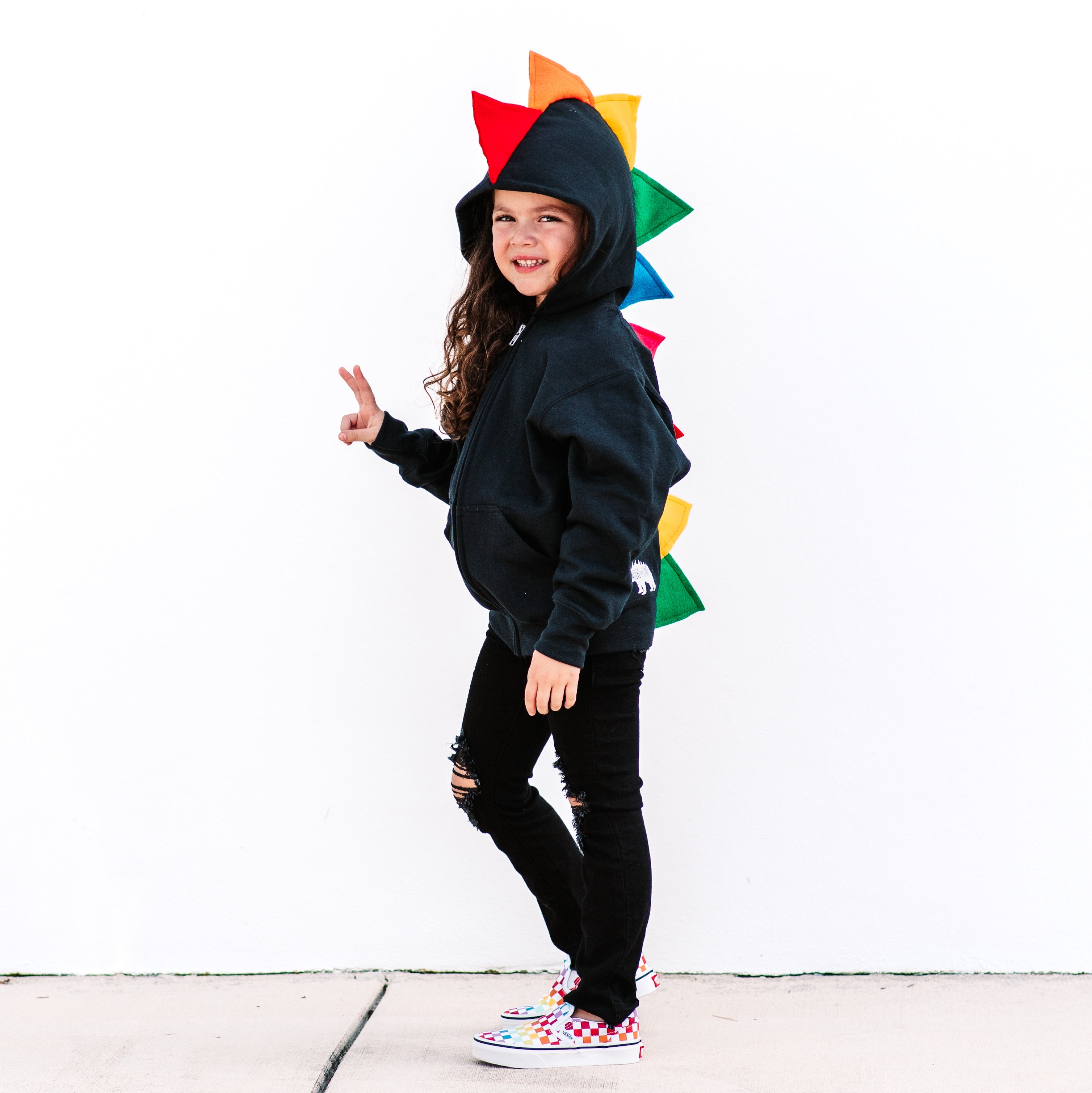 Rainbow Dinosaur Hoodie - Black