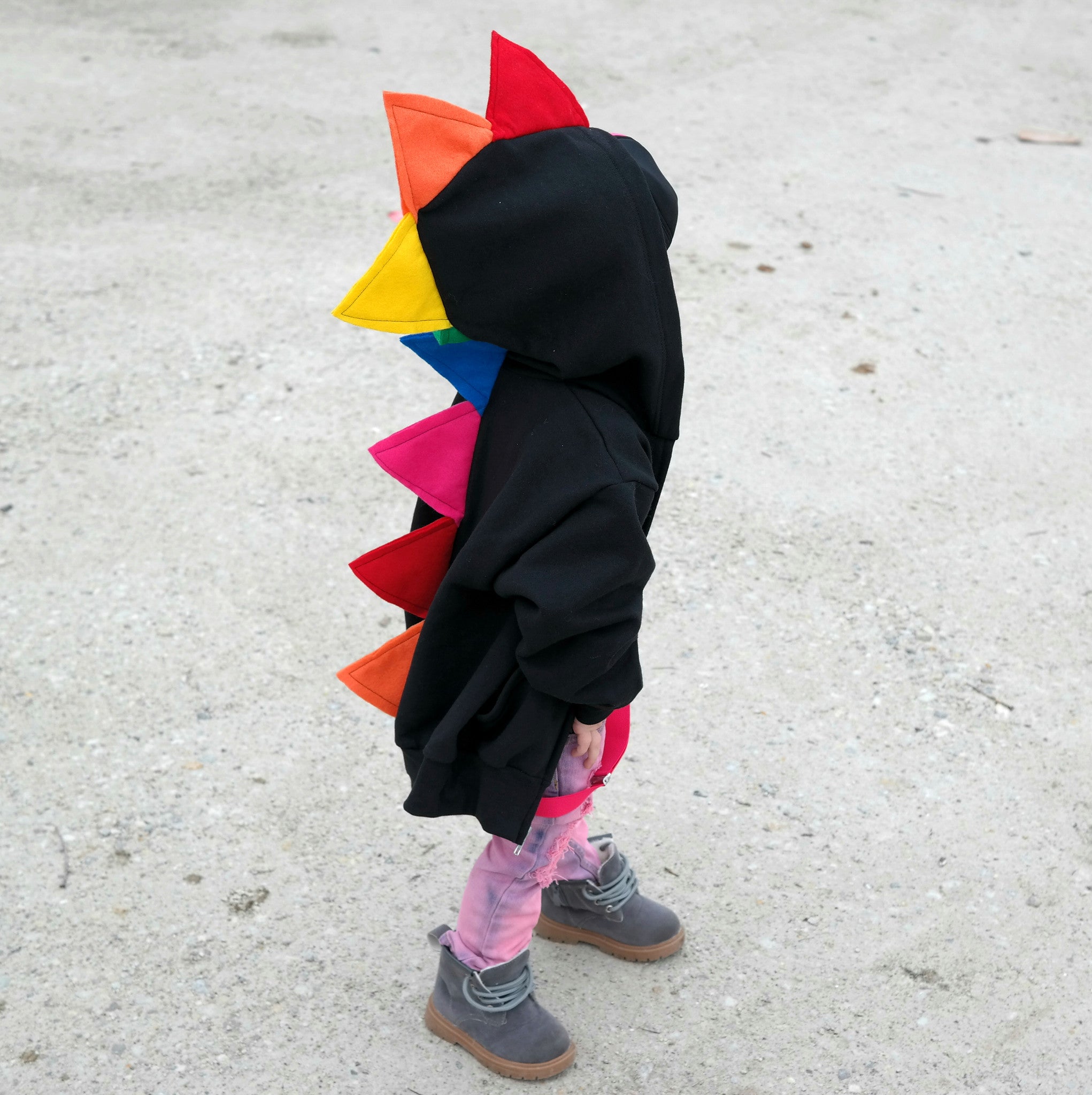 Rainbow Dinosaur Hoodie - Black