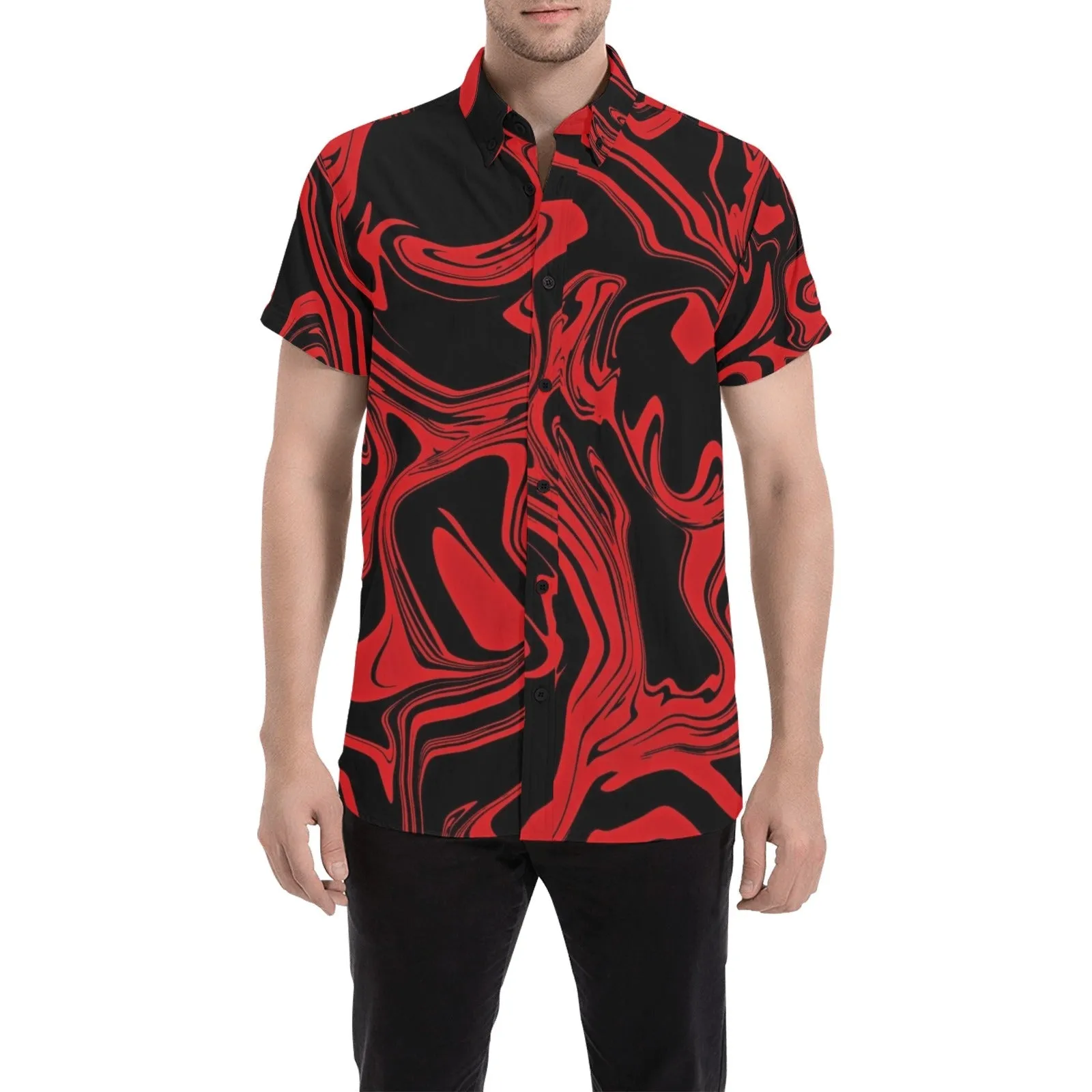 Red and Black Slime Oil Spill Men's Big & Tall Short Sleeve Button Up Shirt