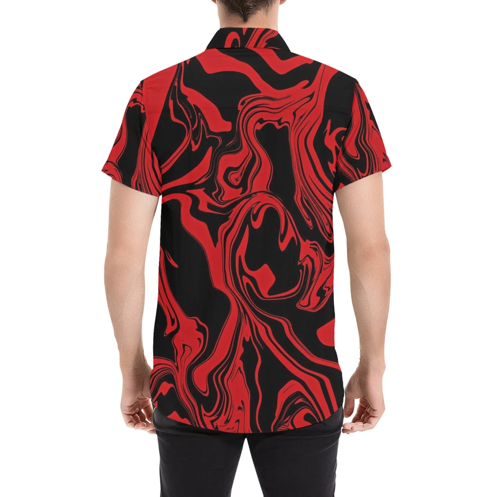 Red and Black Slime Oil Spill Men's Big & Tall Short Sleeve Button Up Shirt