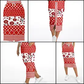 Red Crimson Eco-Poly Long Pocket Skirt