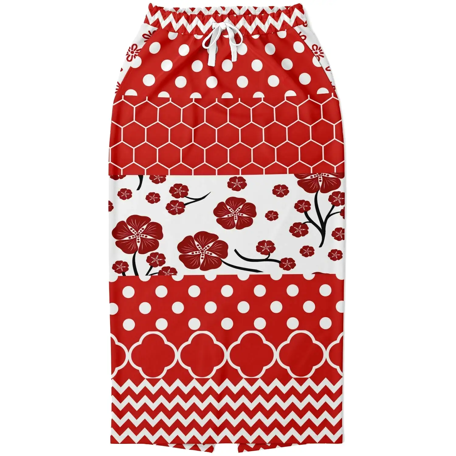 Red Crimson Eco-Poly Long Pocket Skirt