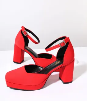 Red Satin & Rhinestone Buckle Pumps