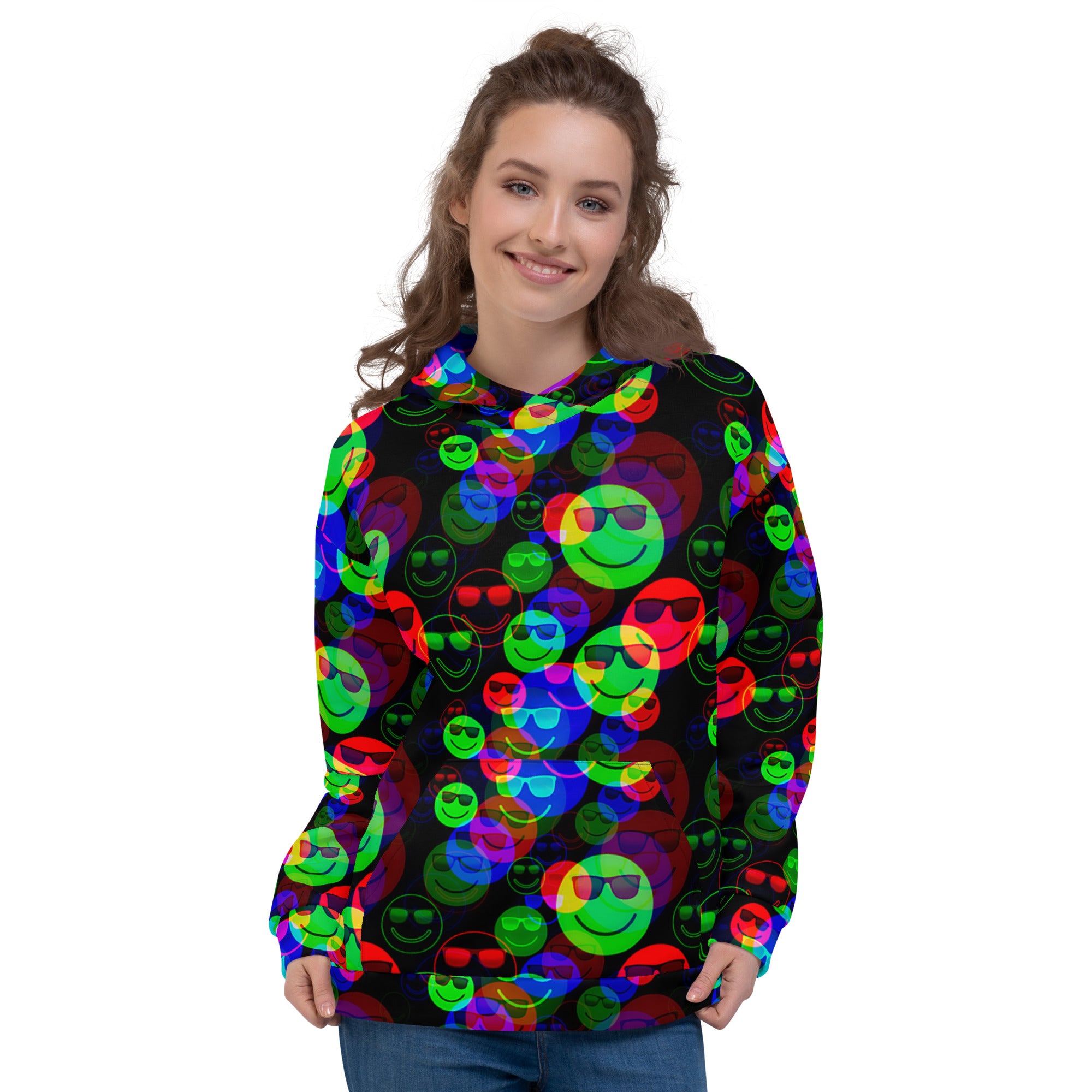 RGB Shaded Smile Glitch Pullover Hoodie