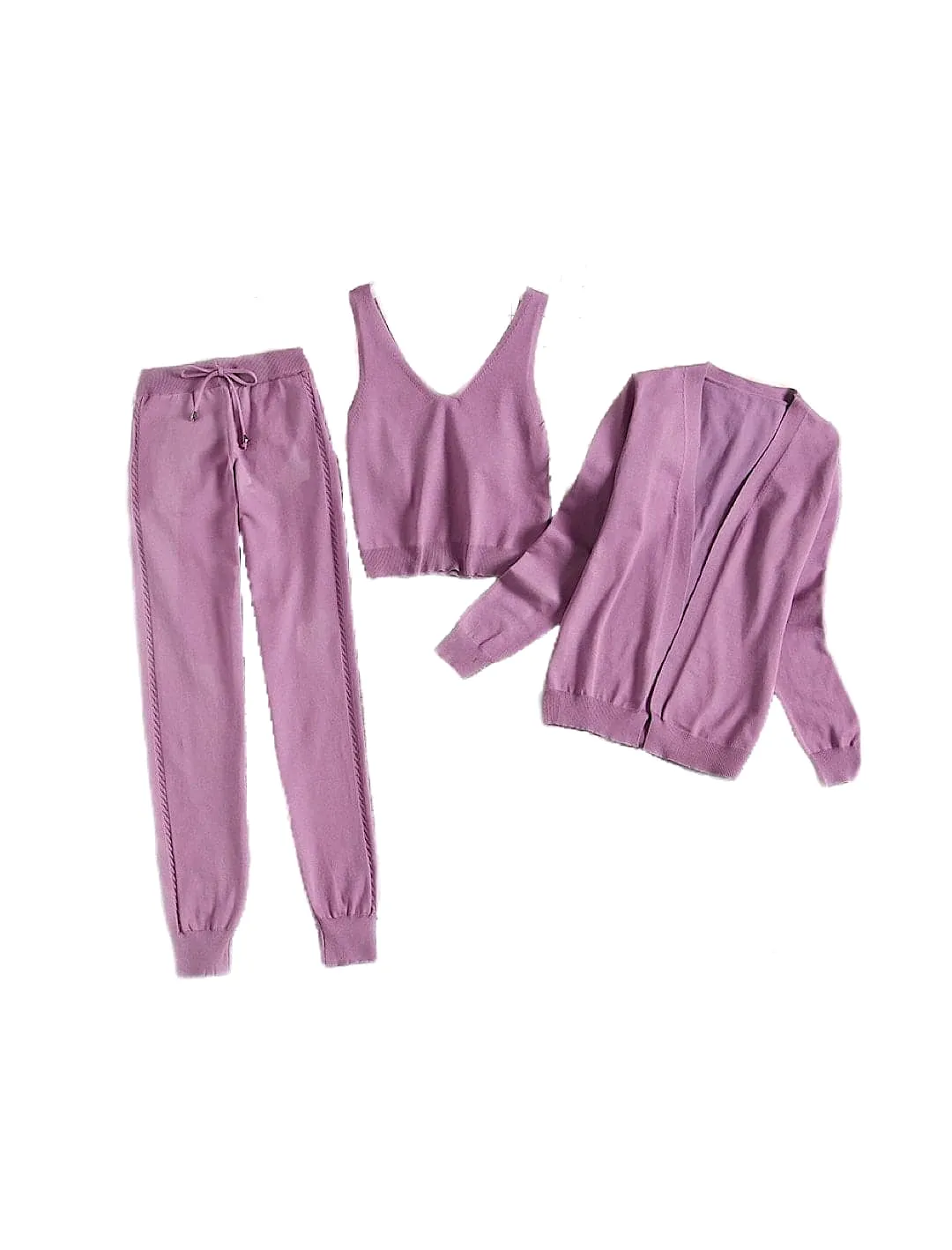 Ribbed Knit Pastel Camisole Cardigan Pants Three Piece Set