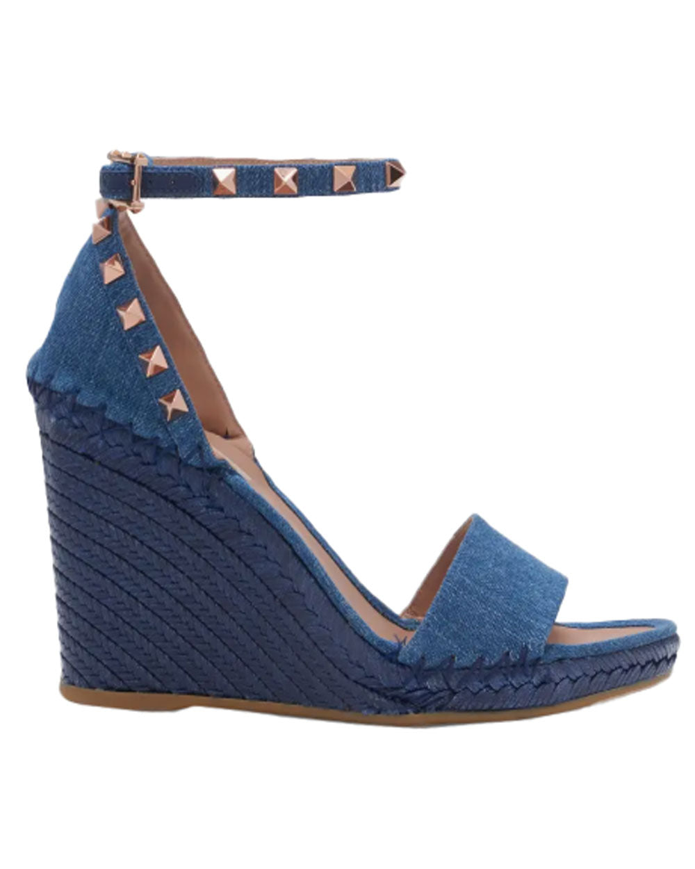 Rockstud Denim Espadrille Wedge