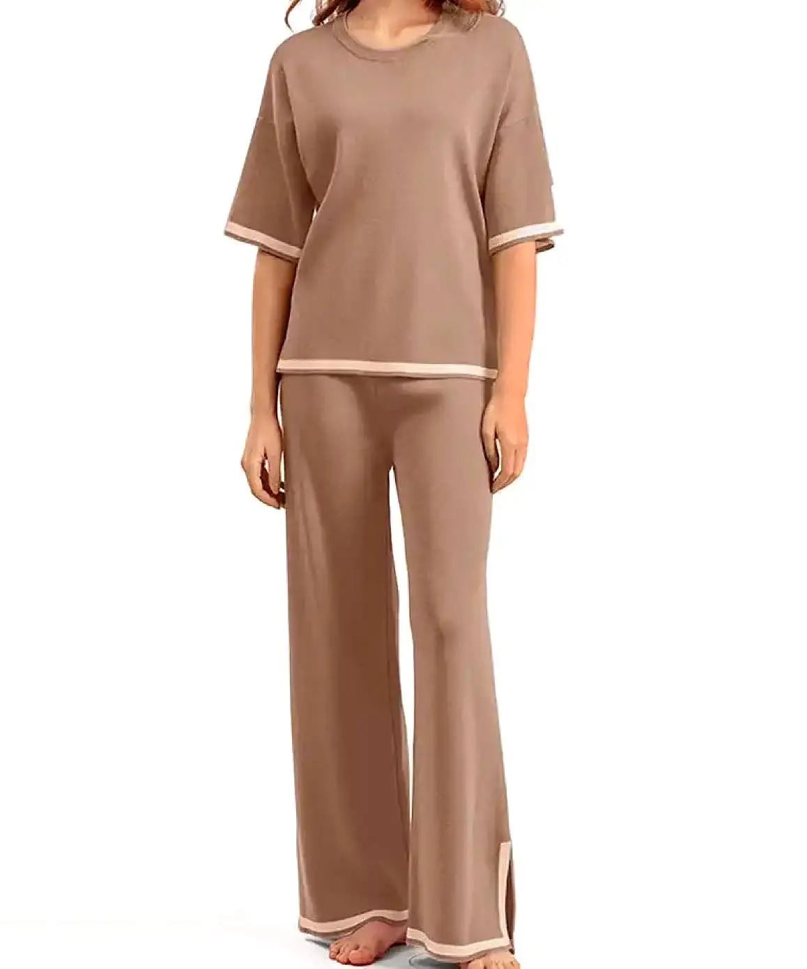 Scoop Neck And Cropped Pants Knit Loungewear Set