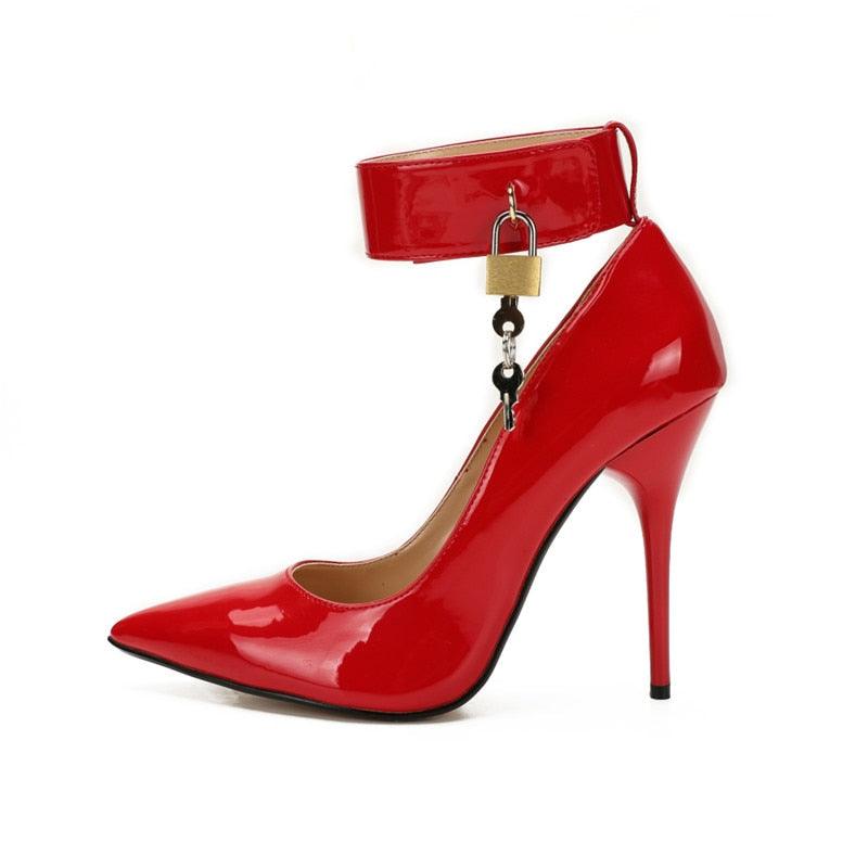 Sexy Stiletto Padlock Pointed Toe Ankle Strap shoes