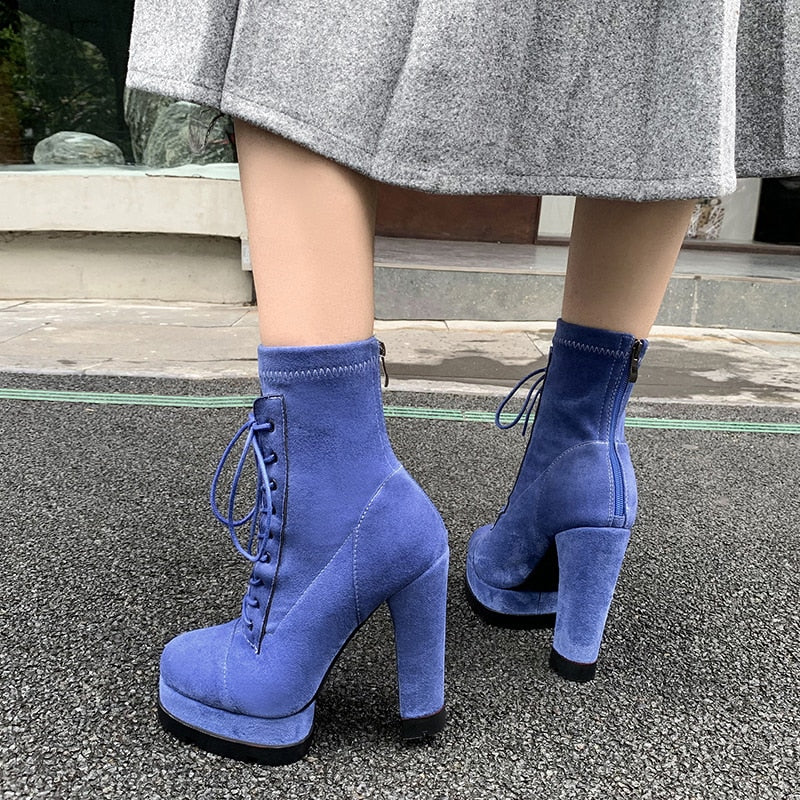 Sexy Winter Fashion Women's Lace Up High Heels Platform Ankle Boots