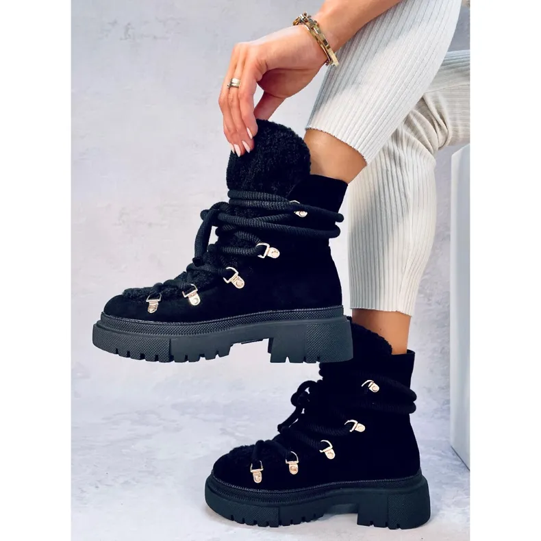 Shea Black sheepskin snow boots