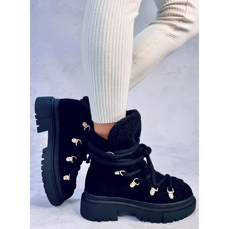 Shea Black sheepskin snow boots