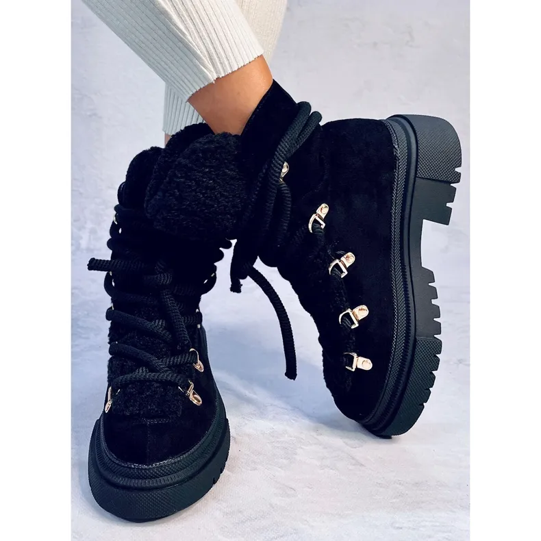 Shea Black sheepskin snow boots