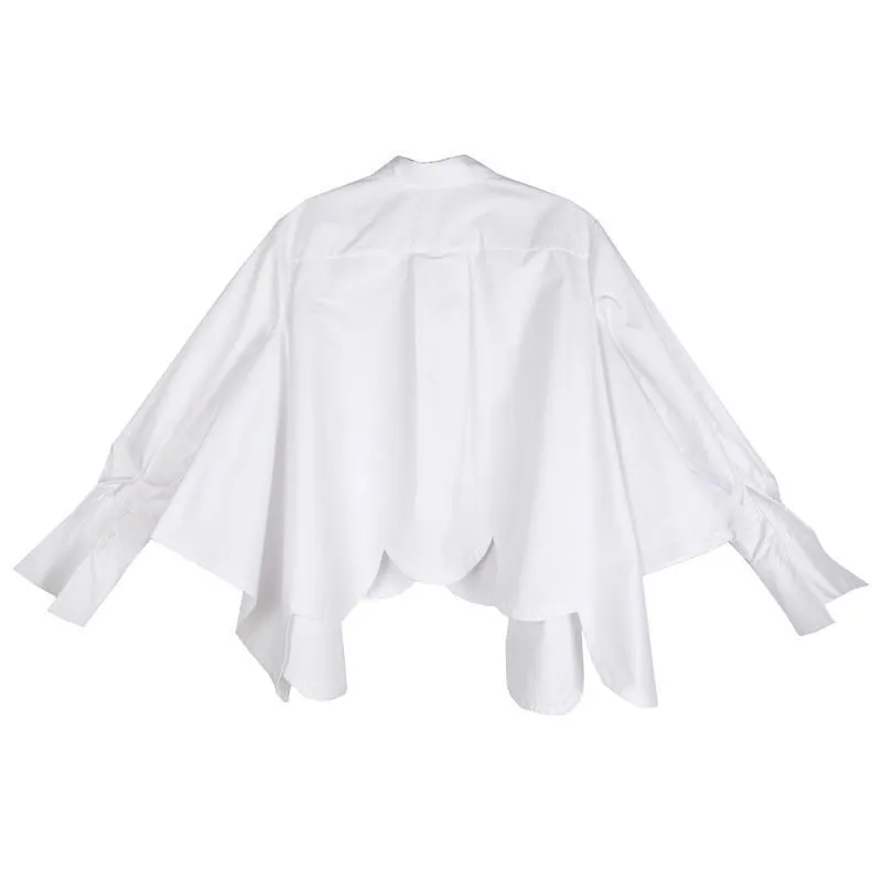 Sonoya Lapel Long Sleeve Irregular Hem Shirt