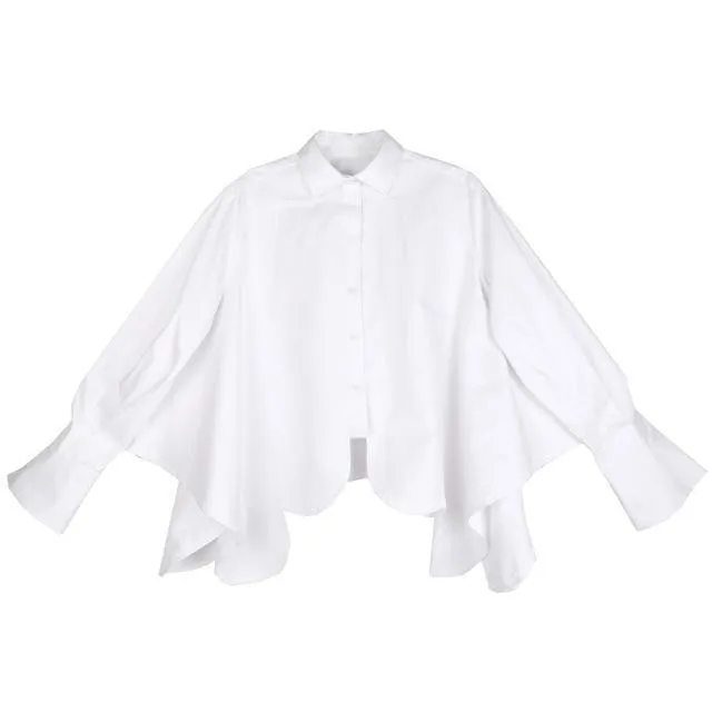 Sonoya Lapel Long Sleeve Irregular Hem Shirt