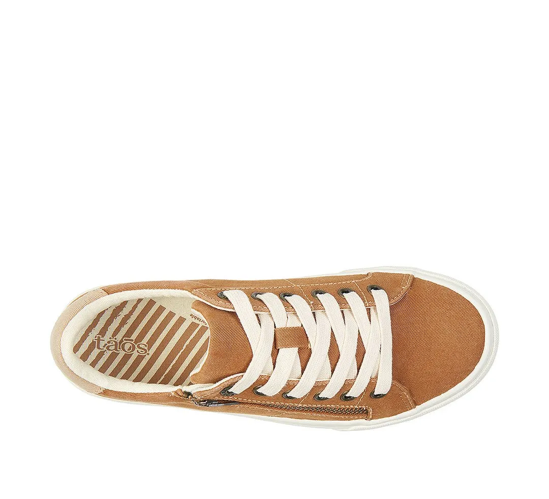 Taos Womens Z-Soul Canvas Zip Sneaker- Golden Tan