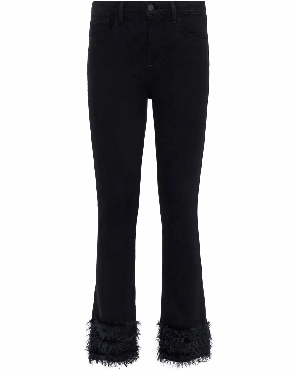 Tati High Rise Crop Micro Bootcut Feather Jean in Saturated Black