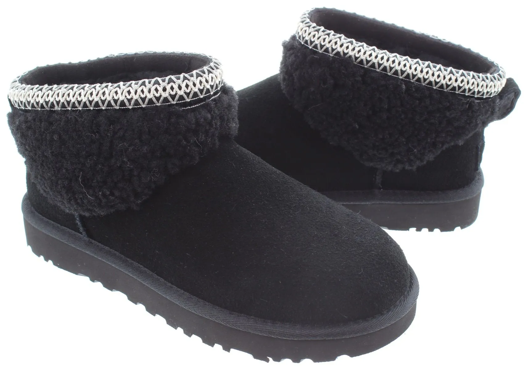 UGG Ladies Ultra Mini Maxi Curly Boots In Black