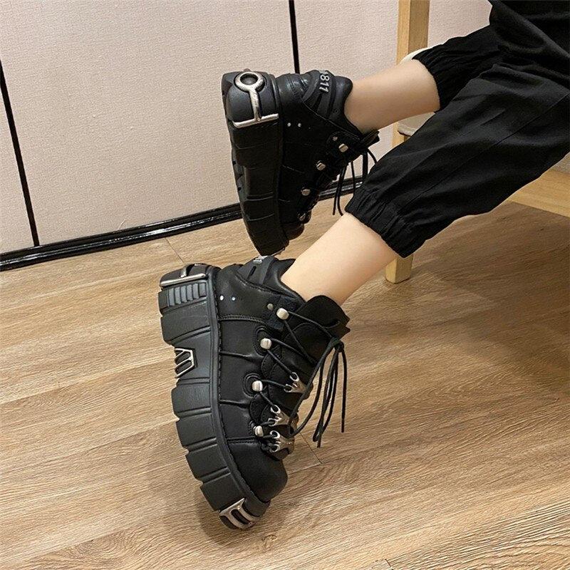 Unique Gothic Style Women's Lace-Up Platform Shoes with a 6CM Heel Height