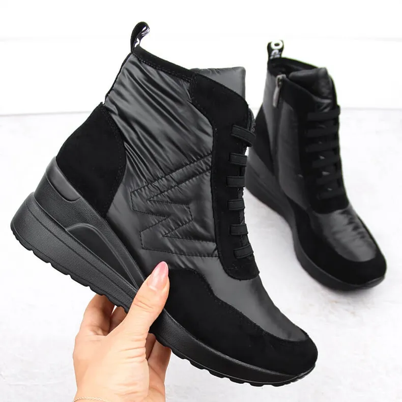 Women's wedge ankle boots snow boots black Potocki 12225