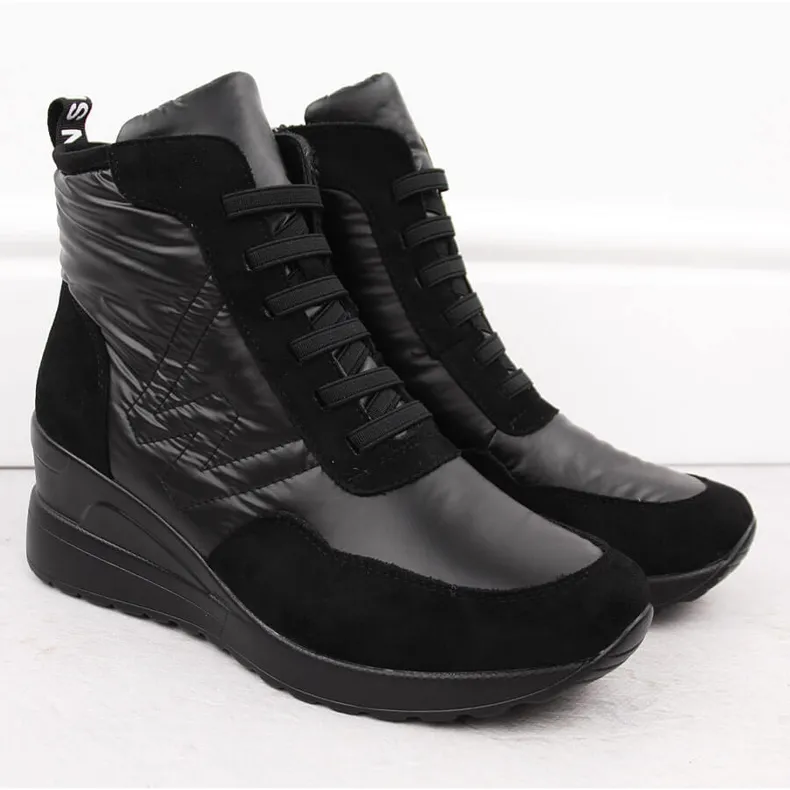 Women's wedge ankle boots snow boots black Potocki 12225