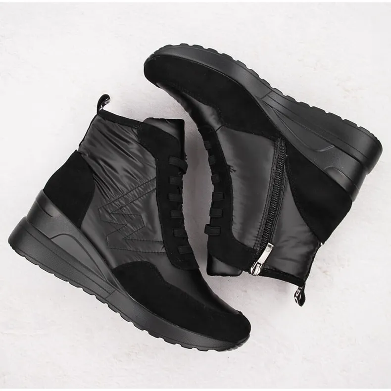 Women's wedge ankle boots snow boots black Potocki 12225