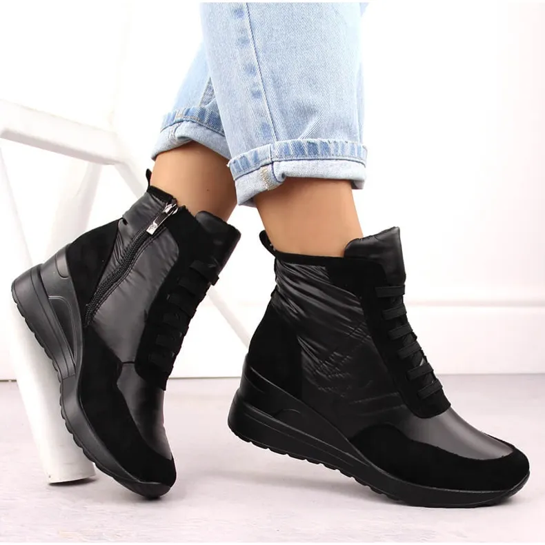 Women's wedge ankle boots snow boots black Potocki 12225