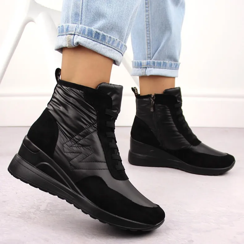 Women's wedge ankle boots snow boots black Potocki 12225