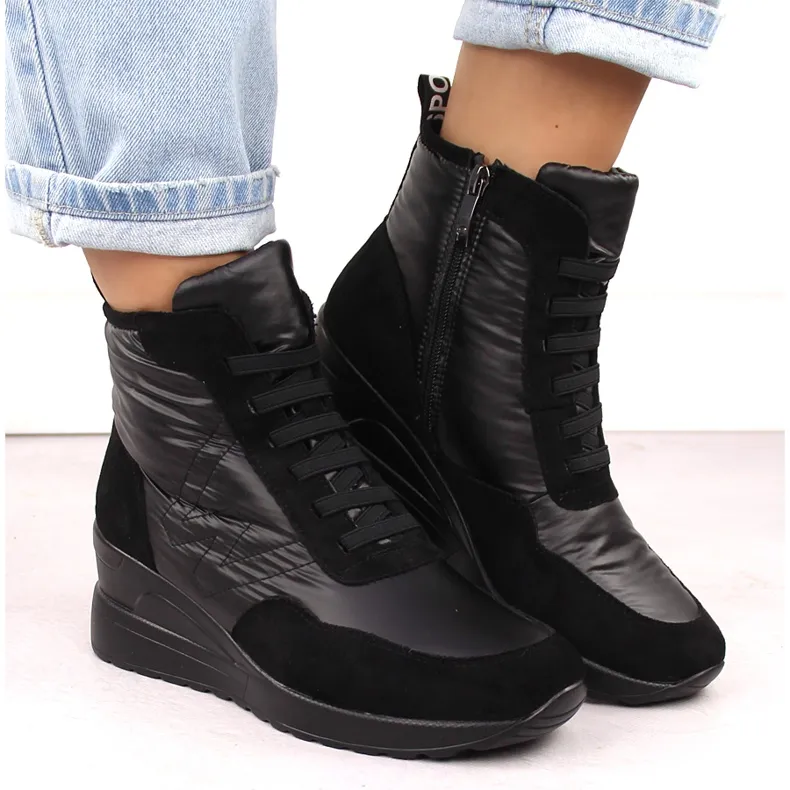 Women's wedge ankle boots snow boots black Potocki 12225